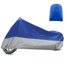 X AUTOHAUX Motorcycle Cover for Harley Davidson for Honda for Suzuki All Season Waterproof Sun Outdoor Protection Motorbike Cover Fits Up to 104.33'' Motorcycles Cover XXL Blue Silver Tone