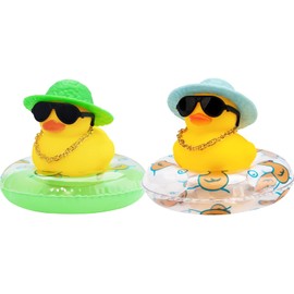 wonuu Car Rubber Duck Pack of 2 Duck Car Decoration Dashboard Car Ornament for Car Dashboard Decoration Accessories with Mini Swimming Ring Sun Hat Necklace Sunglasses