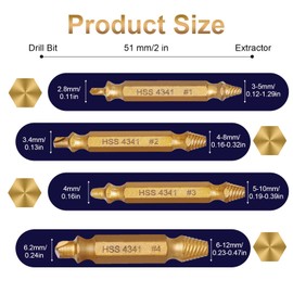 Kinwodon 4 Pcs Damaged Screw Extractor Set, Golden Screw Remover and Extractor Bit Set Tool-Easy Out-Stripped Screw Remover Security Bit Set High Speed Steel HSS