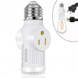 1 Pack, Light Socket to Plug Adapter,Light Bulb Outlet Adapter,Convert E26 Light Socket to 2/3-Prong Outlet Adapter and Light Bulb Socket,White