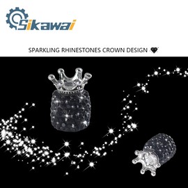 Sikawai Car Tire Valve Stem Caps Bling Crown Sparkling Handmade Crystal Rhinestone Universal Caps Cover Chrome Bling Car Accessories - Crown Black