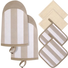 6 Pcs Pot Holders and Oven Mitts Sets with Towels for Kitchen, Heat Resistant Cotton Oven Gloves Cotton Terry First Day of School Back to School Gift Outdoor Indoor Baking Cooking BBQ Mitts(Brown)