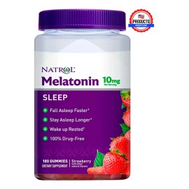 Melatonina Natrol 10 Mg Tamaño Extra Grande | 180 Gomitas, Te Ayuda A Dormir Más Rápido, Permanecer Dormido Más Tiempo Y Despertar Sintiéndote Fresco, Además Es 100% Vegetariano. 100% Libre De Drogas.
