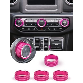 Savadicar HVAC Climate Control Panel Knob Trim Kit & Light Control Switch Cover, Air Conditioner Knob Aluminum Alloy Ring for 2018-2024 Jeep Wrangler JL JLU & Gladiator JT, Interior Accessories, Pink
