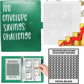 【CLOUDSEA】100 Envelopes Money Saving Challenge Money Saving Binder 100 Envelope Challenge Binder Savings Binder Envelope A5 Savings Challenge Book:_green