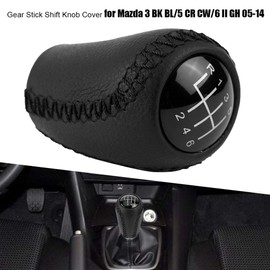 Qiilu Leather Gear Stick Shift Knob Cover Fit for Mazda 3 BK BL/5 CR CW/6 II GH 2005 2006 2007 2008 2009 2010 2011 2012 2013 2014 Gear Shift Knob Cover