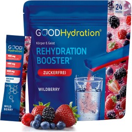 Rehydration Booster I 1,450 mg Electrolytes Without Sugar I Sugar-free Electrolyte Powder with 6 Vitamins, BCAA & Biotin I for Sports, Work and Party I Wild Berry I 24 Sticks