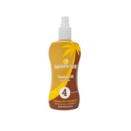 Golden Sun - Bronceador Aceite de Coco 4 FPS 240 ml Fórmula enriquecida con Aceite de Coco y Vitamina E, altamente humectante. Potenciador de bronceado y protección contra la deshidratación y el sol (Aceite de Coco, 240 ml)