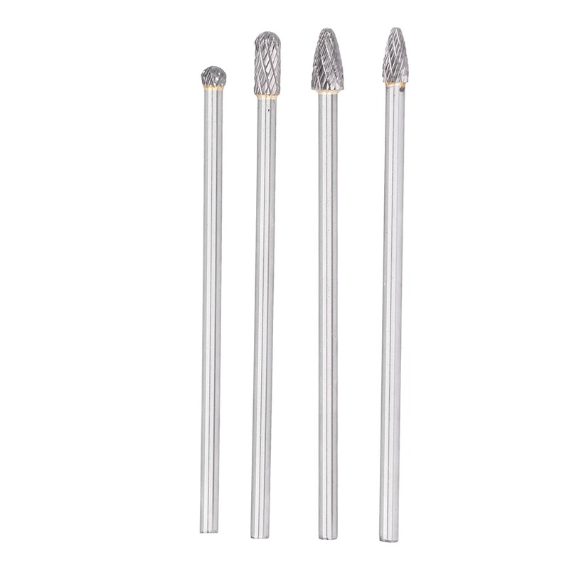 4Pcs Extended Carbide Rotating Burr Set 1/4in Shank Tungsten Steel
