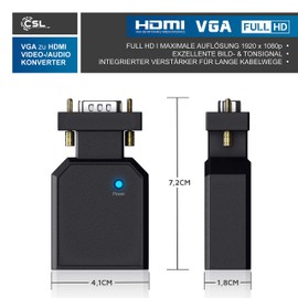 CSL - Full HD VGA to HDMI Converter - 1080p - Converter from Analogue to Digital - 1 to 1 Transmission - HDTV Projector