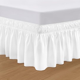 SGI bedding 10 inch Drop Wraparound Bed Skirt Full Size - No Lifting Required, Adjustable Easy Fit Elastic Strap, Classic Gathered Styling Dust Ruffle, Fade Resistant - White