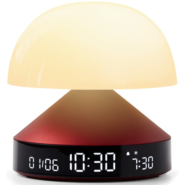 Lexon Design Mina Sunrise Alarm Clock in Dark Red, Rechargeable, Dimensions: 11 cm x 11 cm x 11 cm