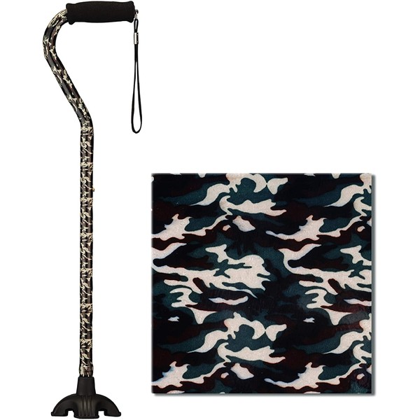NOVA Medical Products Sugarcane, Walking Cane with Quad Tip and Carrying Strap, Stand Alone Cane, Camouflage Design