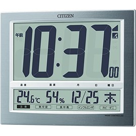 Rhythm Citizen 8RZ140-019 Wall Clock, Dual Use, Radio Clock with Temperature and Hygrometer, Silver, 7.6 x 9.5 x 1.3 inches (19.4 x 24.2 x 3.2 cm)