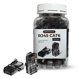 Spetstech RJ45 Connectors 100-Pack Cat 6 non-Through (Cat 6 Ends / Cat6 Plugs / RJ45 Modular Plugs/Ethernet Connectors) for Solid or Stranded UTP Ethernet Cables (100, Black)