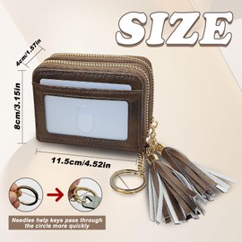 AdiStylinno Credit Card Holder for Women, Leather Card Holder with Coin Compartment, Card Holder Purse with Zip Key Ring, Fashion Exquisite Small Wallet for Women, brown, Minimalist