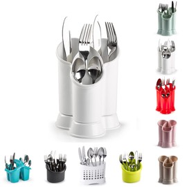 2 Compartments High Grade Plastic Sink Tidy Cutlery Drainer Caddy Holder, Utensil Drainer for Home and Kitchen Rustproof Store Washed Cutlery Utensils(Silver - Design 1)