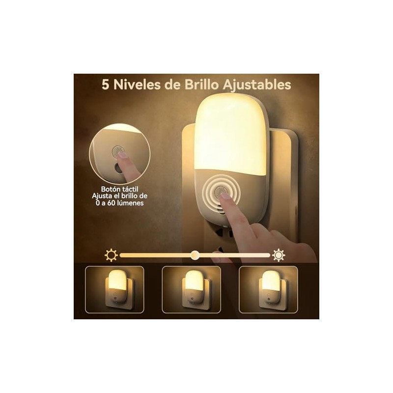 2 Lámparas de Noche con Sensor de Luz, Detecta Automáticamente