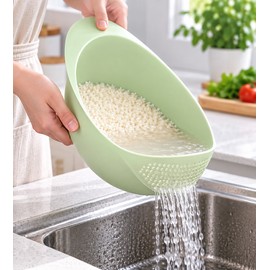 Multifunctional Rice Washer Bowl with Drain Strainer | Food Grade Kitchen Colander for Rice, Vegetables & Pasta