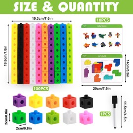 LHOEST Maths Cubes for Kids 119PCS Counting Blocks Maths for Children Coloured Counting Cubes Maths Building Blocks for Kids 10 Colours Mathlink cubes Activity Set with 18 Activity Snap Multilink cube