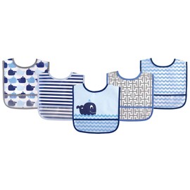 Luvable Friends Unisex Baby Waterproof PEVA Bibs, Blue Whale, One Size