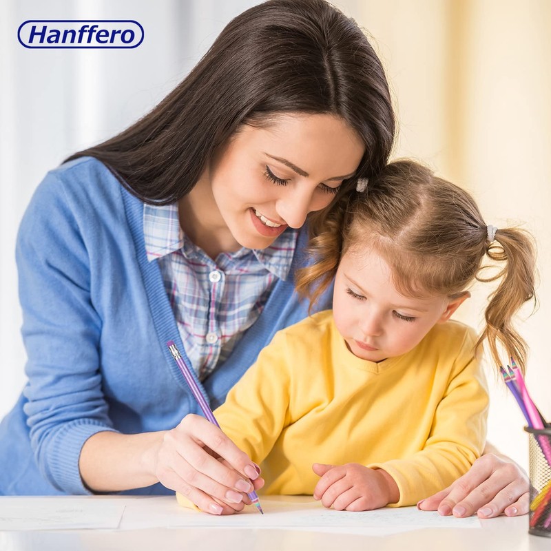 Hanffero Rainbow Pencils, Drawing Writing Pencil with Rubber, Recyclable Paper