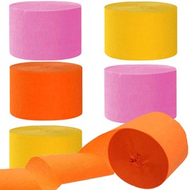 We Moment Pink Orange and Yellow Crepe Paper Streamers Party Streamer 1.8 Inch Widening 6 Rolls,Party Decoration Streamer 82 feet per roll for Birthday Party Decoration