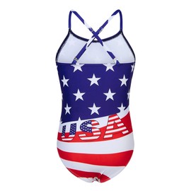 RAISEVERN Little Girls 1 Piece Swimsuit American Flag USA Star Striped Bathing Suit for Kids Cross Back Adjustable Straps Swim Suit Beach Summer Swimwear 6 Years Old
