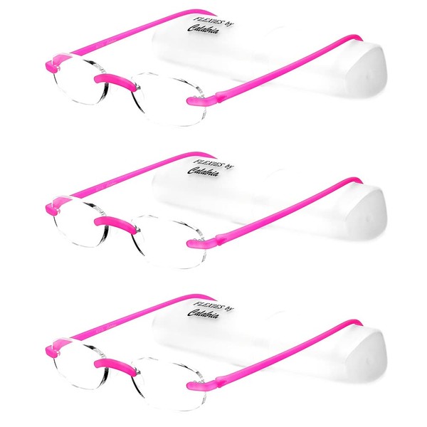 Calabria 715 Flexies Bendable Rimless Reading Glasses +2.75 Fuchsia (3Pack)
