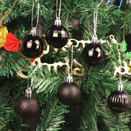 Favuit Christmas Baubles, Christmas Tree Decorations Ornament Balls Shatterproof Xmas Tree Plastic Hanging Ball 4cm 36pcs Baubles Glitter Pendant Bulk Set for Holiday Wedding Party Decor(black)