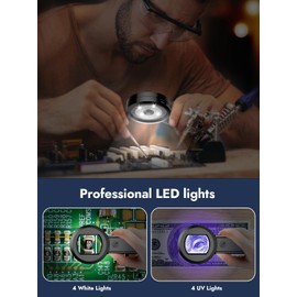 Leipan - Lupa de visualización IPS de 2 pulgadas con luz, lupa de monedas con luces blancas y UV, lupa 30X para lectura con tarjeta TF de 32 GB, compatible con Windows/Mac