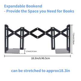 Expandable Metal Bookends, MSDADA Adjustable Book Ends Heavy Duty Book Holder Desktop Book Stand Non-Skid Desk Organizer for Kids Student Home Office School Bookshelf Book Storage(Black)