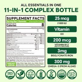 VEETAGYO Multivitamin for Vegan & Vegetarian - Plus Vegan D3, K2, Algae Omega-3, Seamoss, Blue Spirulina - Sugar Free, Strawberry Flavor, Gluten-Free, 120 Count
