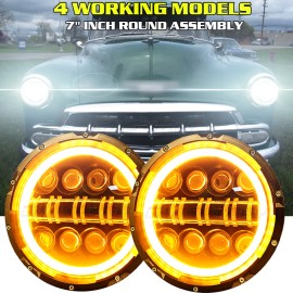 CHUSYYRAY For 1949-1952 Chevy Styleline Deluxe 2x 7" inch Round LED Headlights Hi/Lo Beam
