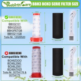 Rebirthcare Rebirthcare Staubsauger Filter f??r Bosch Flexxo Serie 4 BBH3Z0025 BBH3PETGB BBH3211GB 25.2v /21.6V Kabelloser Staubsauger, 2 St??ck, Ersetzt # 12026520