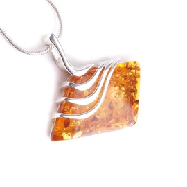 MyBernstein Amber diamond shaped design pendant made of amber (amber jewellery 10099), Silver amber Silver, Amber