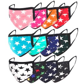O2 COLLECTION Washable reusable breathable cotton cloth face mask for women and men (pack of 6 or 12) (Star Multicolor_12pc)