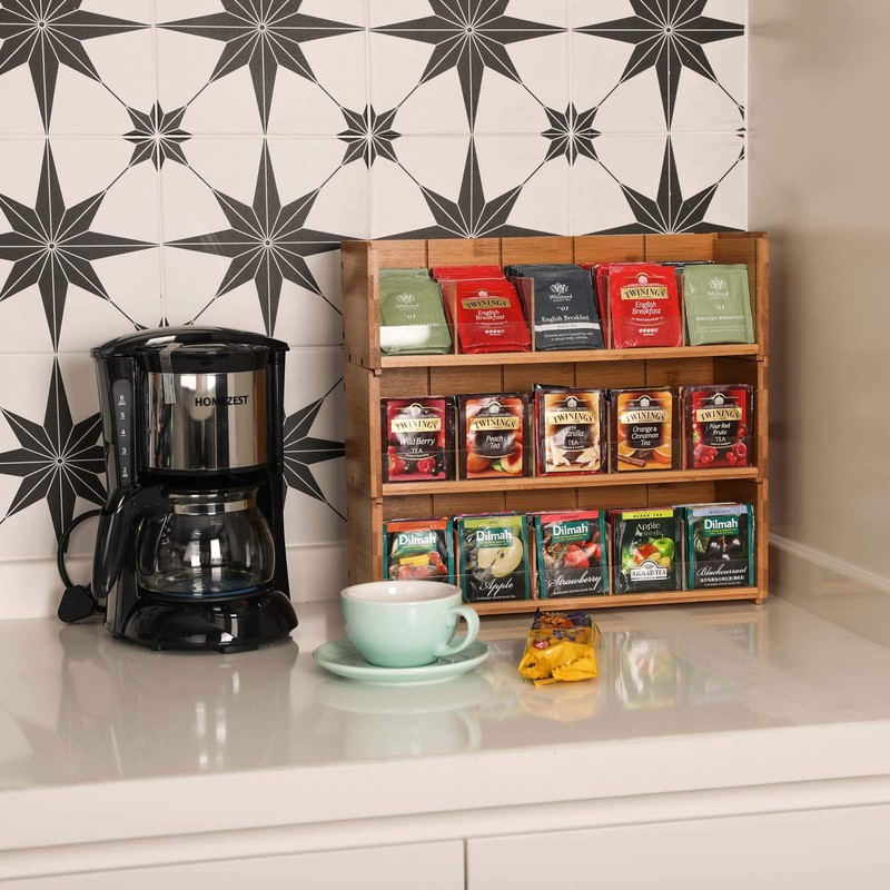 X-cosrack Bamboo Tea Bag Organizer Storage Box, 3 Tier Stackable