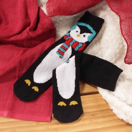 BambooMN Penguin Socks for Women, Perfect Xmas Penguin Gifts, Super Soft Cute Cozy Warm Fuzzy Christmas Cabin Crew Home Socks