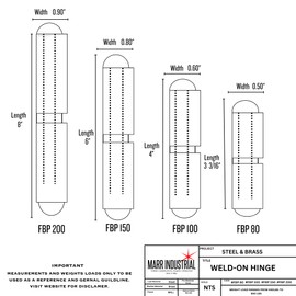 Heavy Duty Weld On Bullet Hinges (4 Pack) – Steel Welding Hinges with Brass Pin & Washer – Available in 3 3/16", 4", 6", and 8" Sizes – Perfect for Gates, Trailers, and Metal Doors