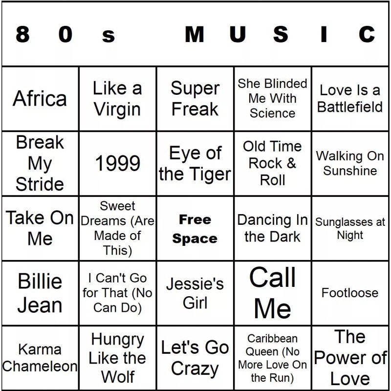 banginmeats 100 80s Music Bingo Cards Printed And Laminated With