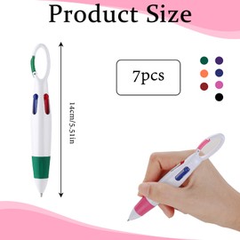 7pcs Retractable Shuttle Pens with Carabiner Clip, 4-in-1 Ballpoint Pens Portable Multicolor Pen Buckle Keychain on Top for Office School Stationery Supplies Students Adults Kids Gifts Party Favors