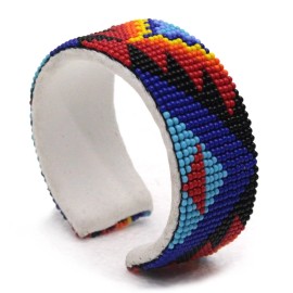 BeadsCorner Handmade Beaded Aztec Pattern Multi-Color Leather 1 Inch Wide Bracelet