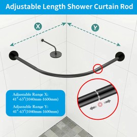 Corner Shower Curtain Rod, Shower Curtain Rod, Size 60"x60", Black Color, Stainless Steel SUS304, L Shaped Shower Curtain Rod, No Drill