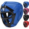 RDX Maya Hide Leather Protector Headgear Fighting, Blue, M