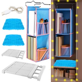 Geelin 6 Pcs Blue Locker Organizer and Decoration Kit School Hanging Selves Organizer with 2 Expandable Locker Shelf, 2 Mat, String Light Storage Shelf Accessories for Back to School Closet Decor