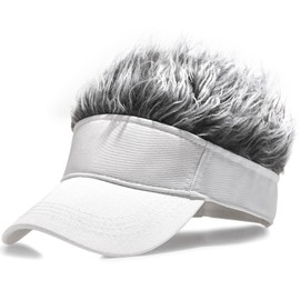 MESU Mens Visor Hat Wig Peaked Baseball Golf Cap with Fake Hair White Grey