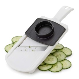 Fackelmann Thick/Thin Cutter with Leftover Holder, Vegetable Cutter with Two-Sided Stainless Steel Blade, High-Quality Vegetable Slicer (Colour: White/Black), Quantity: Pack of 1