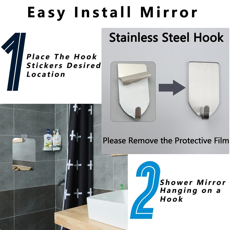 Shatterproof Shower Mirror Fogless for Shaving with Hook (Medium 8x6