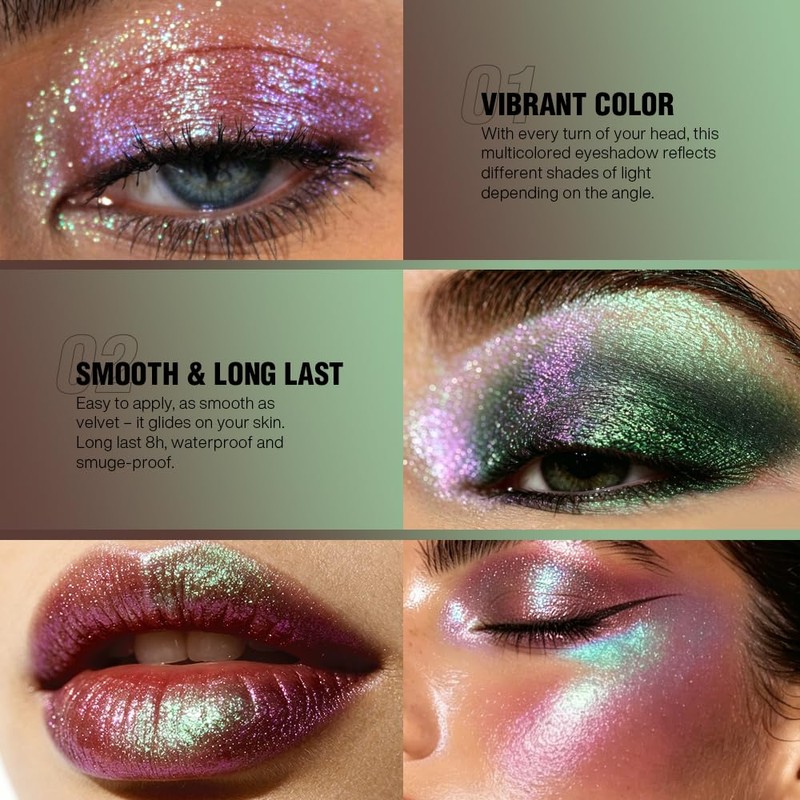 Afflano Duochrome - Ombretto metallizzato, prugna, malva, verde, glitterato, altamente